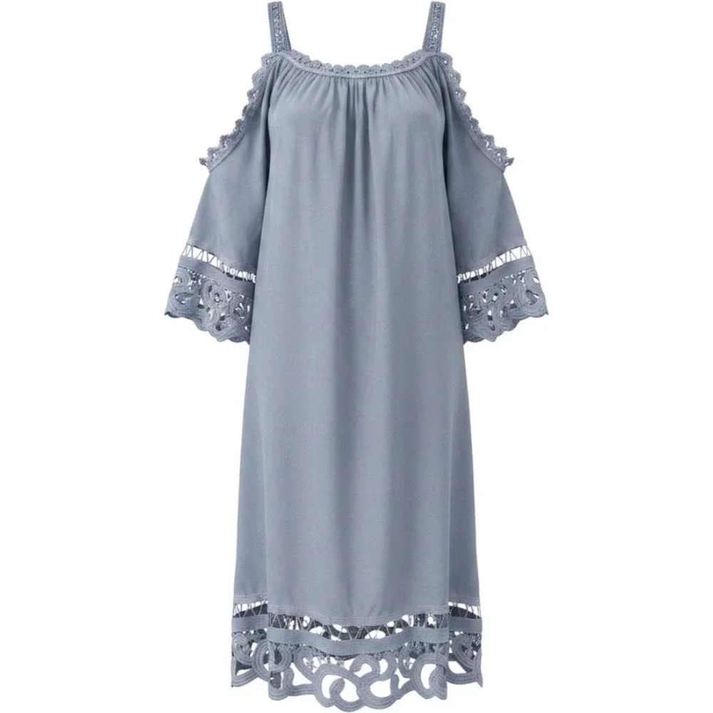 Swimsuits For All Blue Cold Shoulder‎ Crochet Lace Cover Up Dress Women 18/20